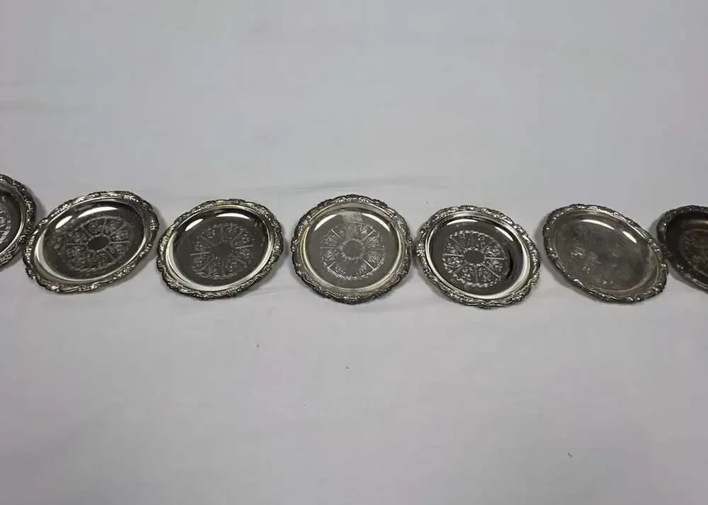 Vintage Silver Plated EP On Steel Embossed Floral Drink Coasters Set of 7